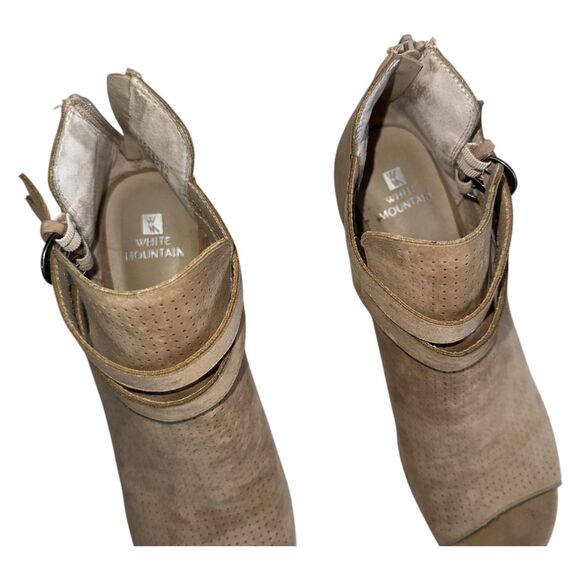 White Mountain Beige Peep Toe Booties Women’s 9.5 Cutout Block Heel Sandal Boot - Picture 8 of 16